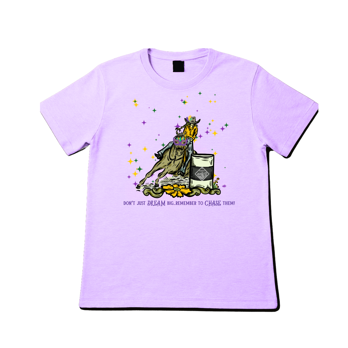 Mardi Gras Remember to CHASE Them Barrel Racer Short Sleeve Shirt